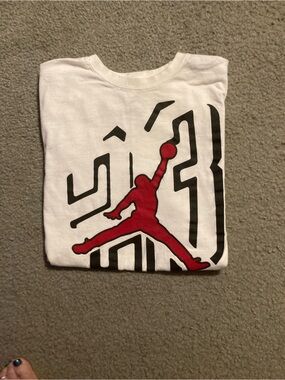 Jordan White T-Shirt with Red Jumpman and Black Graphic